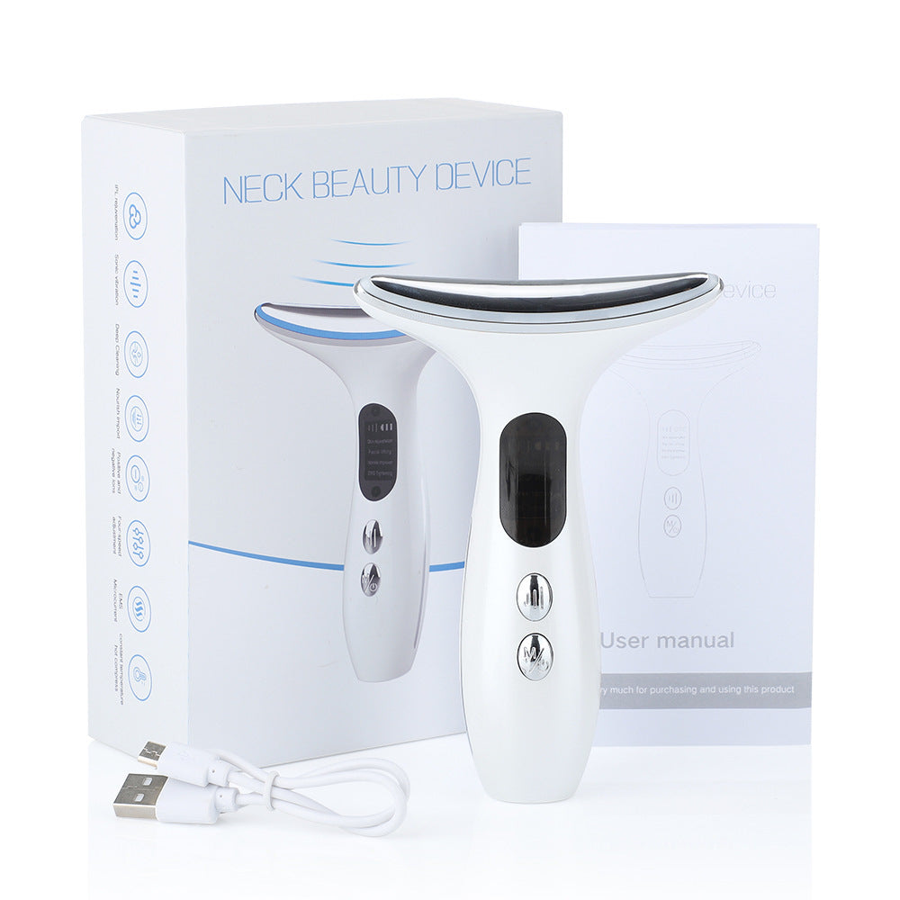 EMS Microcurrent Light Therapy Multifunctional Facial and Neck Massager with Heat and Vibration for a V-Shape Face, Portable Home Skincare Device
