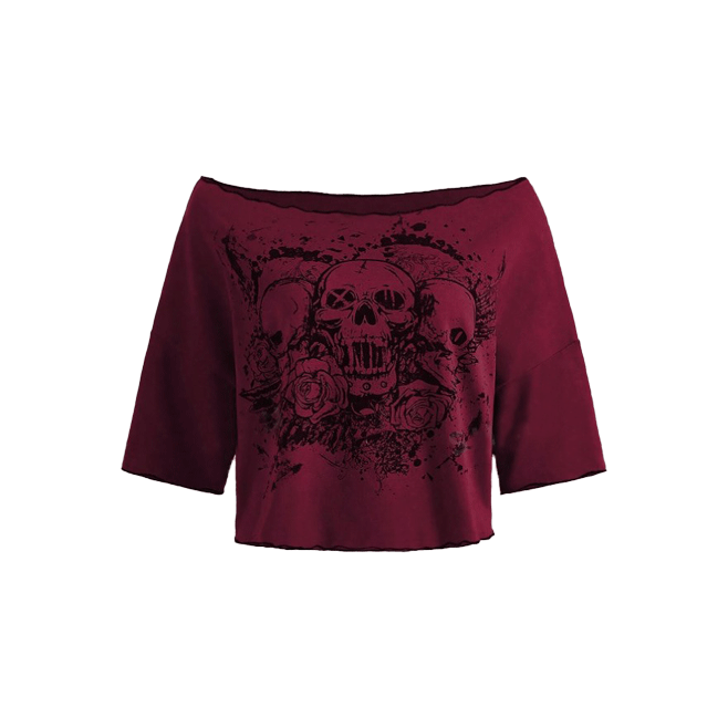 Skull patterned dropped-shoulder TEE-D447