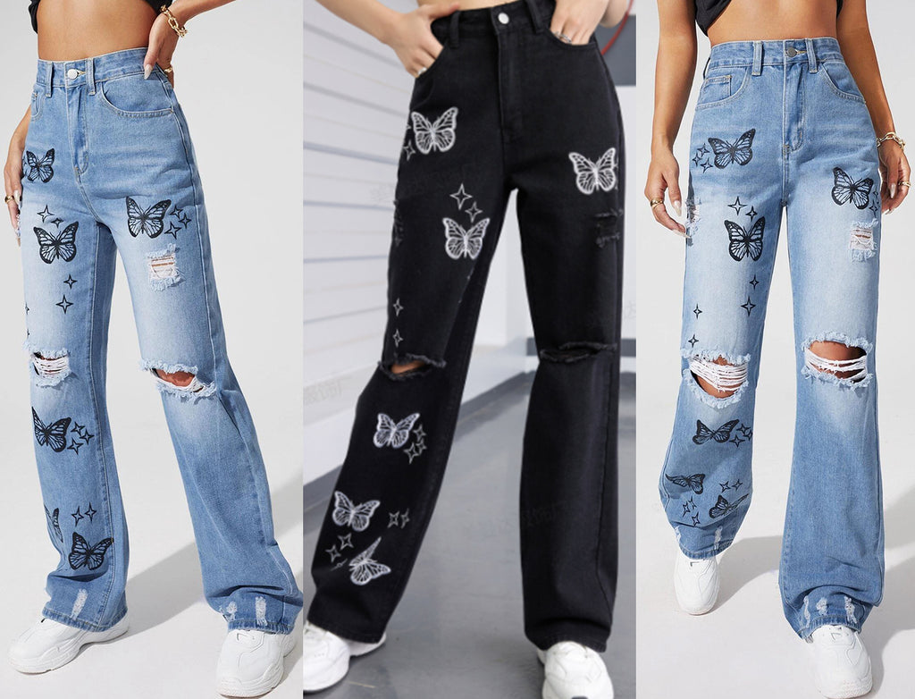 Butterfly print jeans-D94