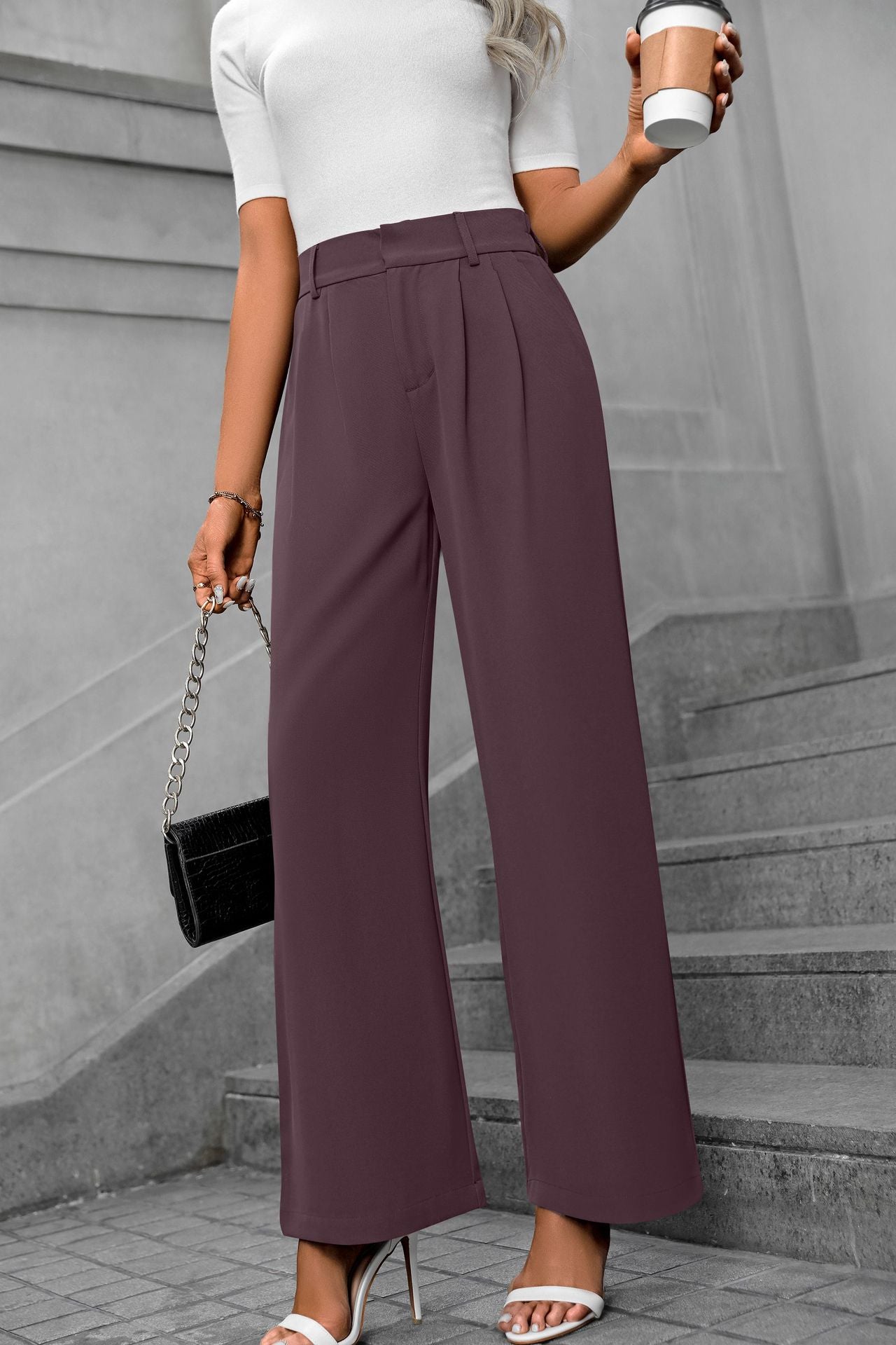 Solid color straight leg pants-D117