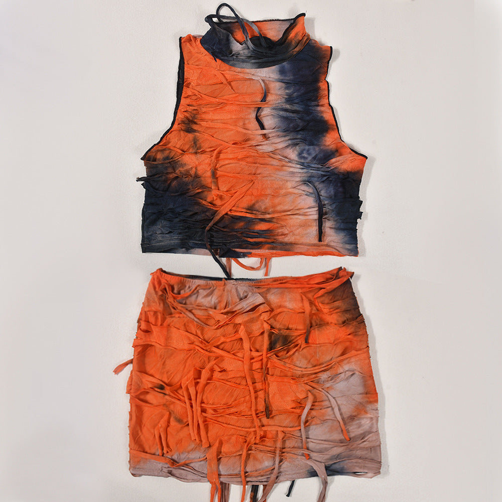 Tassel tie-dye miniskirt-D40