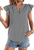 Striped pleated shirt-D124