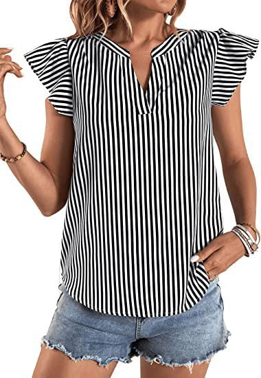 Striped pleated shirt-D124
