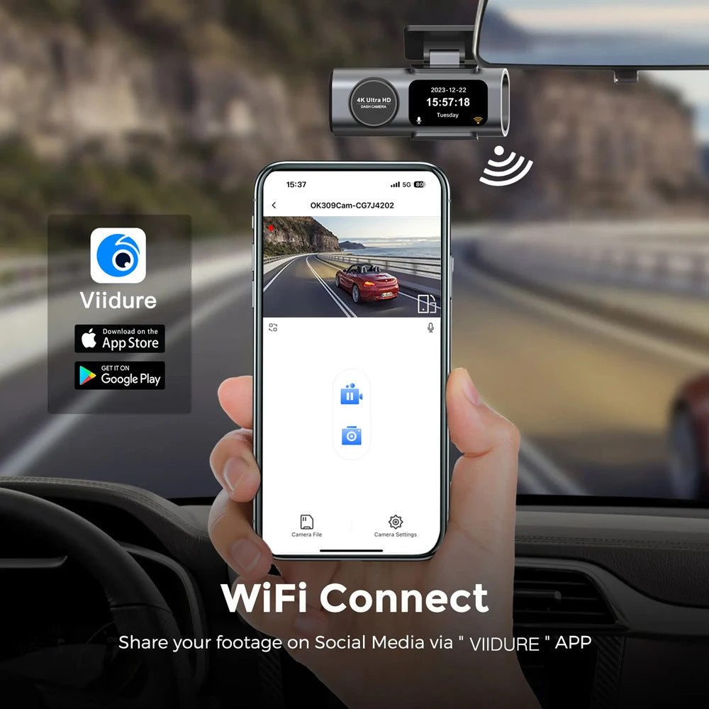Driving recorder 4K HD dual lens infrared night vision WiFi interconnected GPS car camera