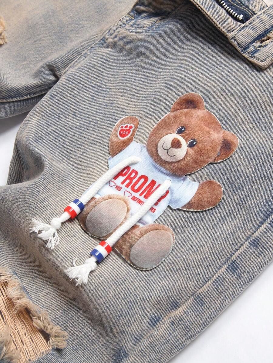 Bear Print Jeans-D541