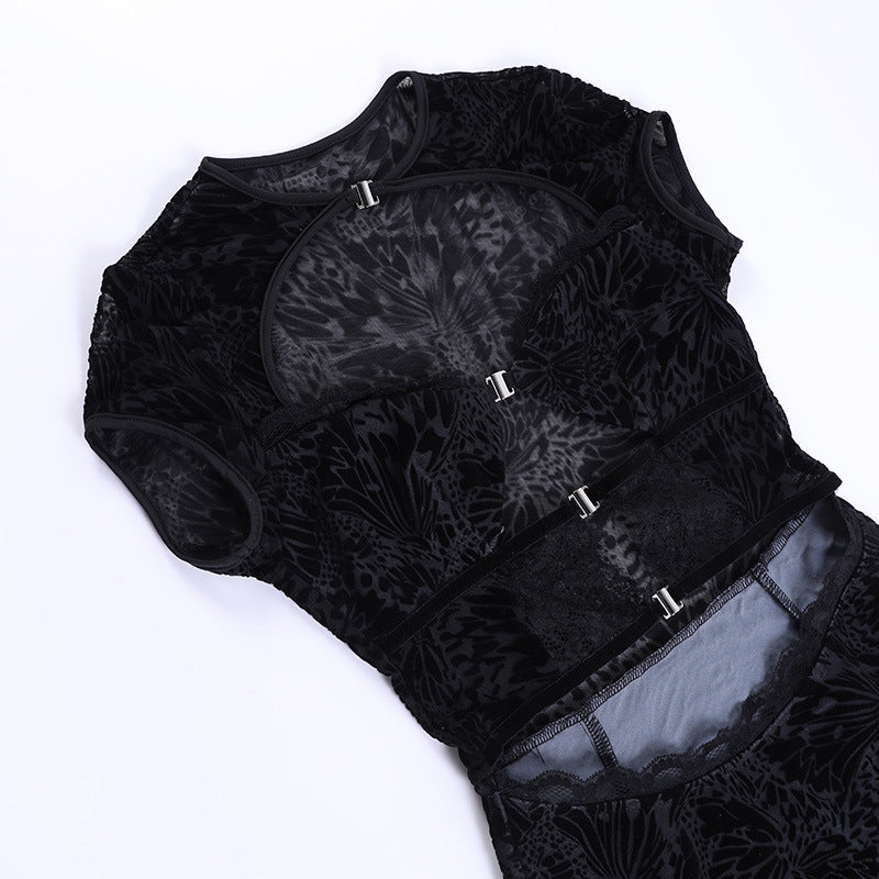 Black jacquard top-D54