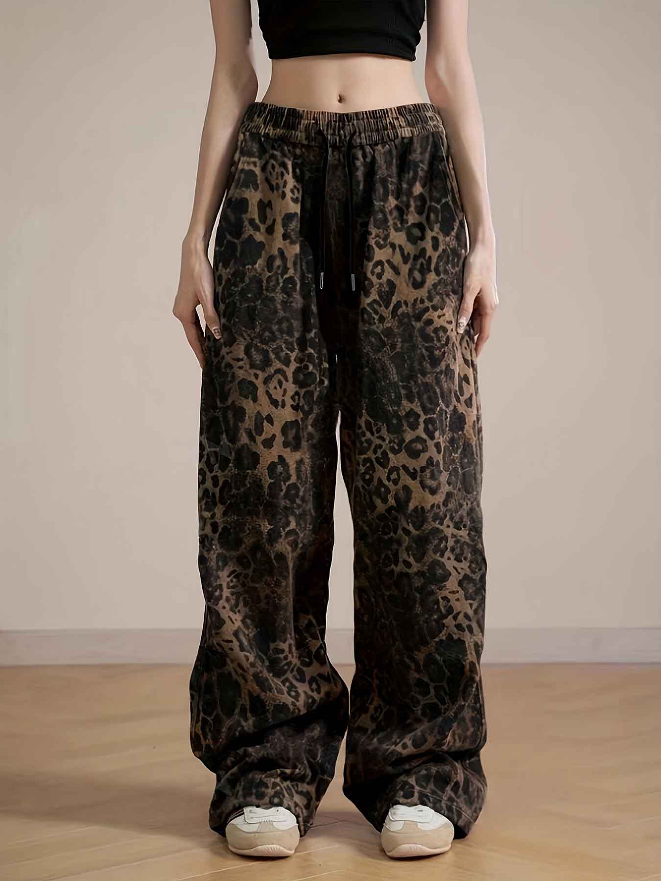 Vintage leopard print hip-hop jeans-D413