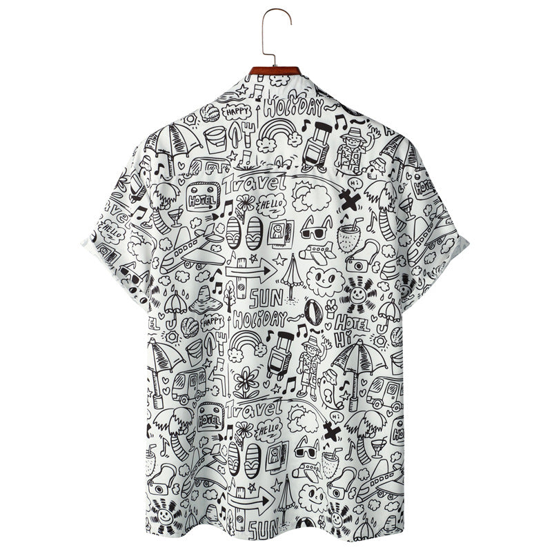 Printed short-sleeved shirt-D587
