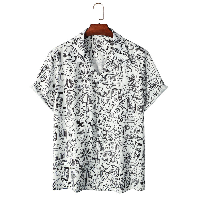 Printed short-sleeved shirt-D587