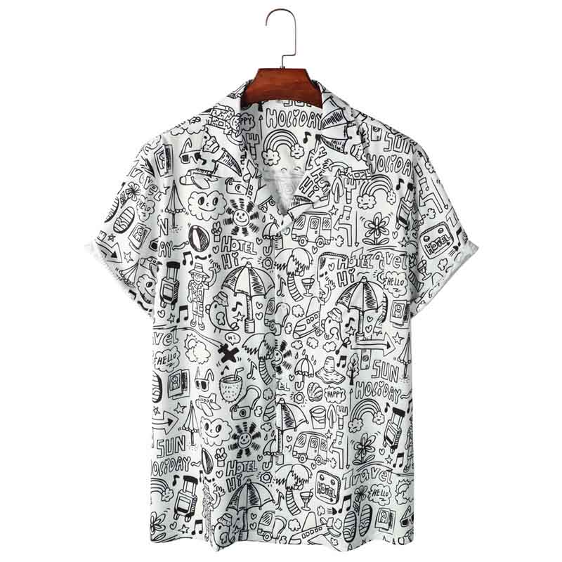 Printed short-sleeved shirt-D587