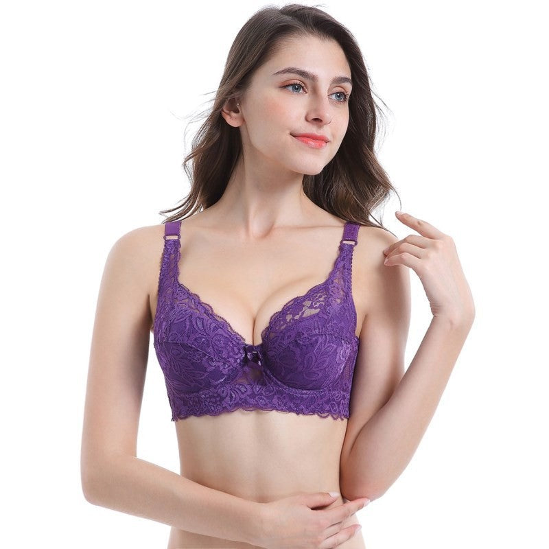 Hot selling large size ultra-thin cotton Cup adjustable bra lace sexy bra with steel ring gathered women's underwear