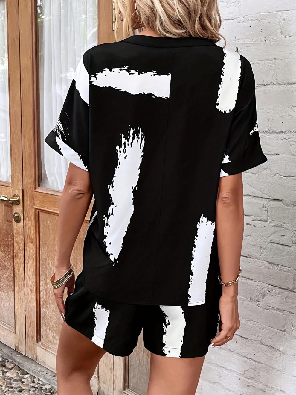 Black/white button suit-D671
