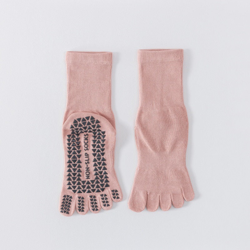 Yoga socks professional non-slip mid-barrel sports five-finger socks floor Pilates autumn and winter split toe stockings