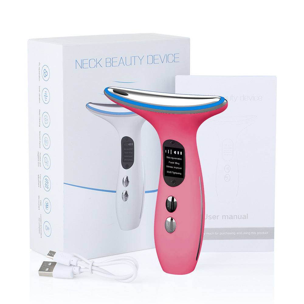 EMS Microcurrent Light Therapy Multifunctional Facial and Neck Massager with Heat and Vibration for a V-Shape Face, Portable Home Skincare Device