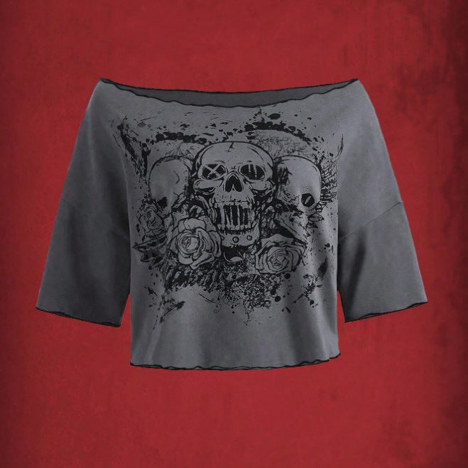 Skull patterned dropped-shoulder TEE-D447