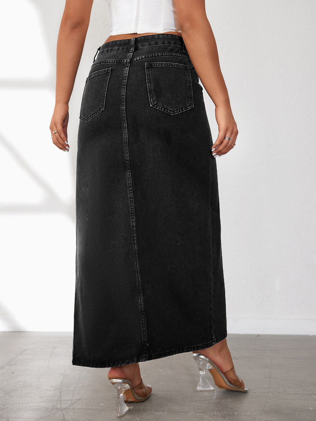 Skirt-D814 denim de rendija alta | Inspanda