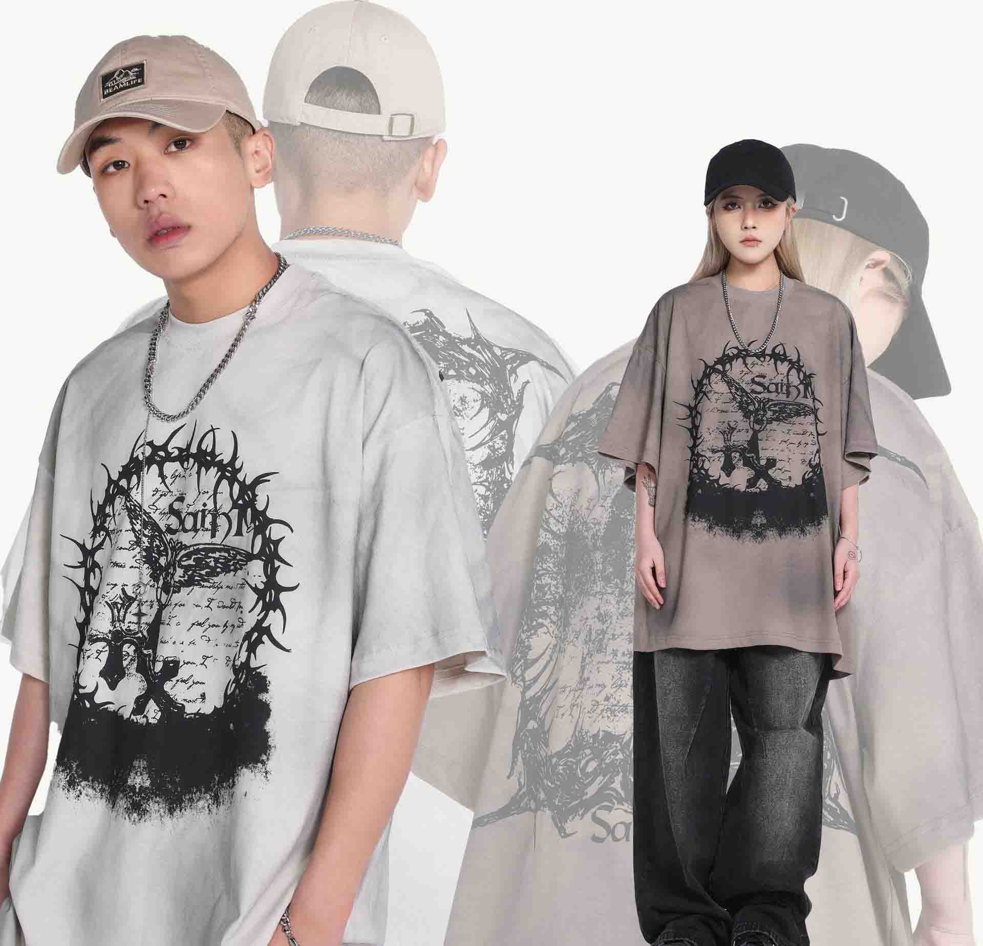 Retro trend thorn pattern tee-D728