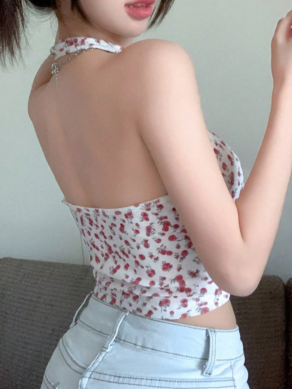 Small floral backless vest-D793