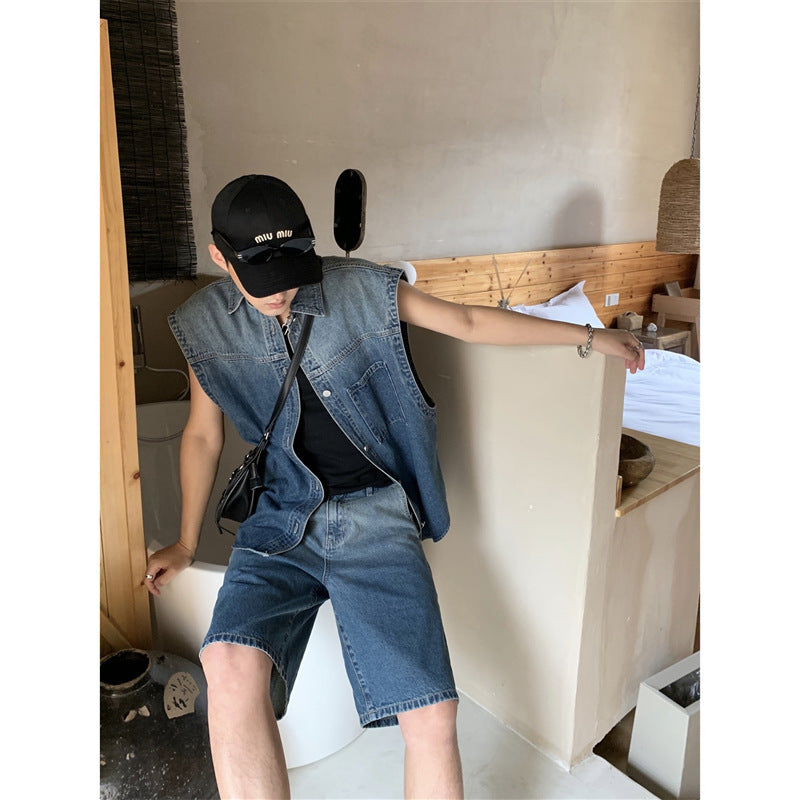 Denim tank and shorts suit-D254