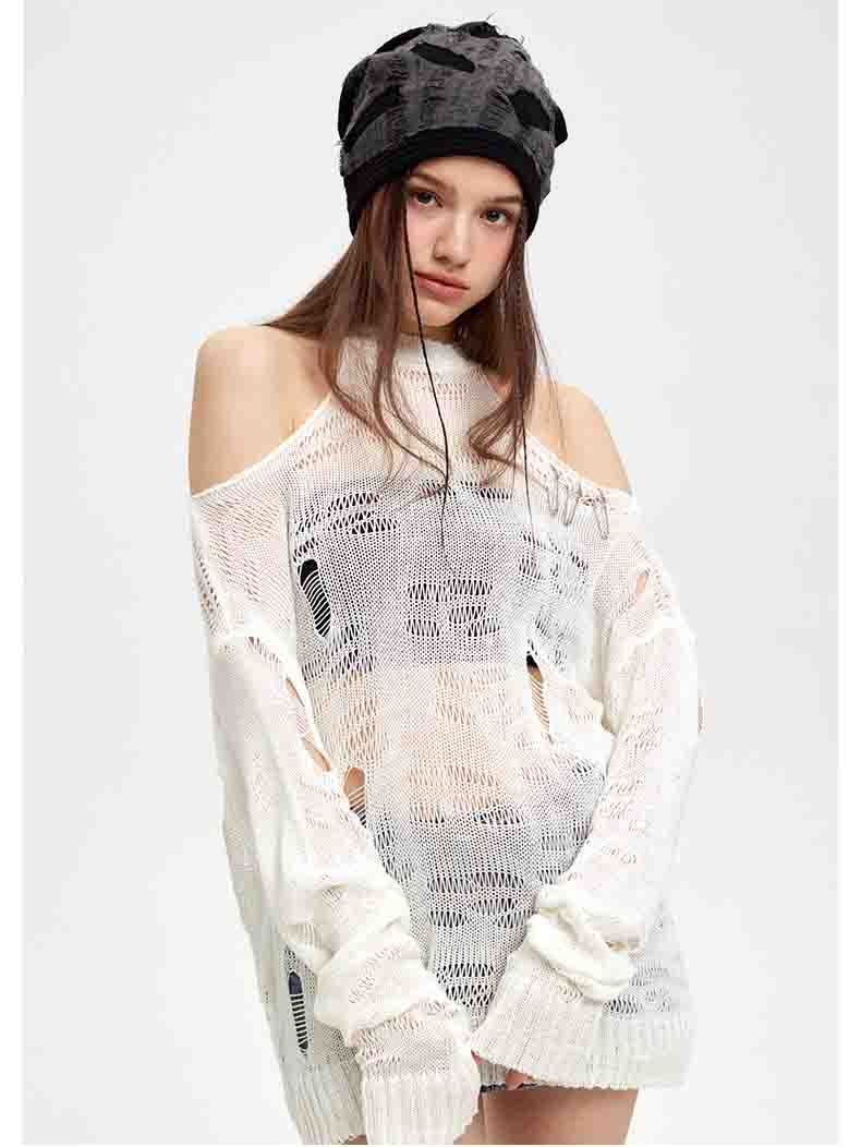 Off-shoulder design tee-D607