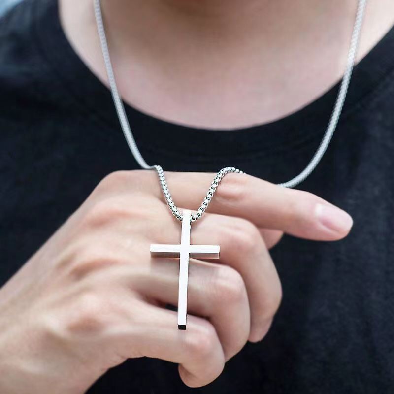 Cross silver chain-D696