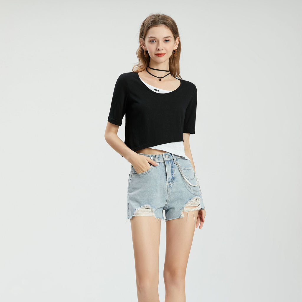 Ripped denim shorts-D847