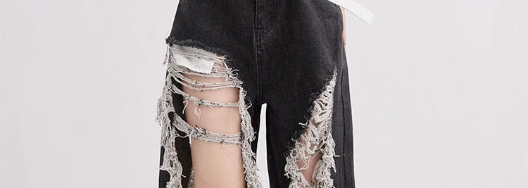Ripped denim pants-D589