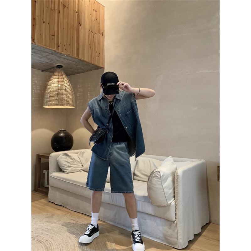 Denim tank and shorts suit-D254