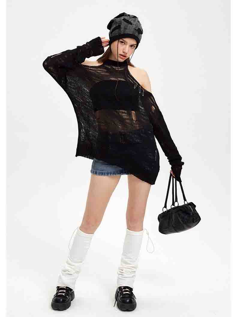 Off-shoulder design tee-D607