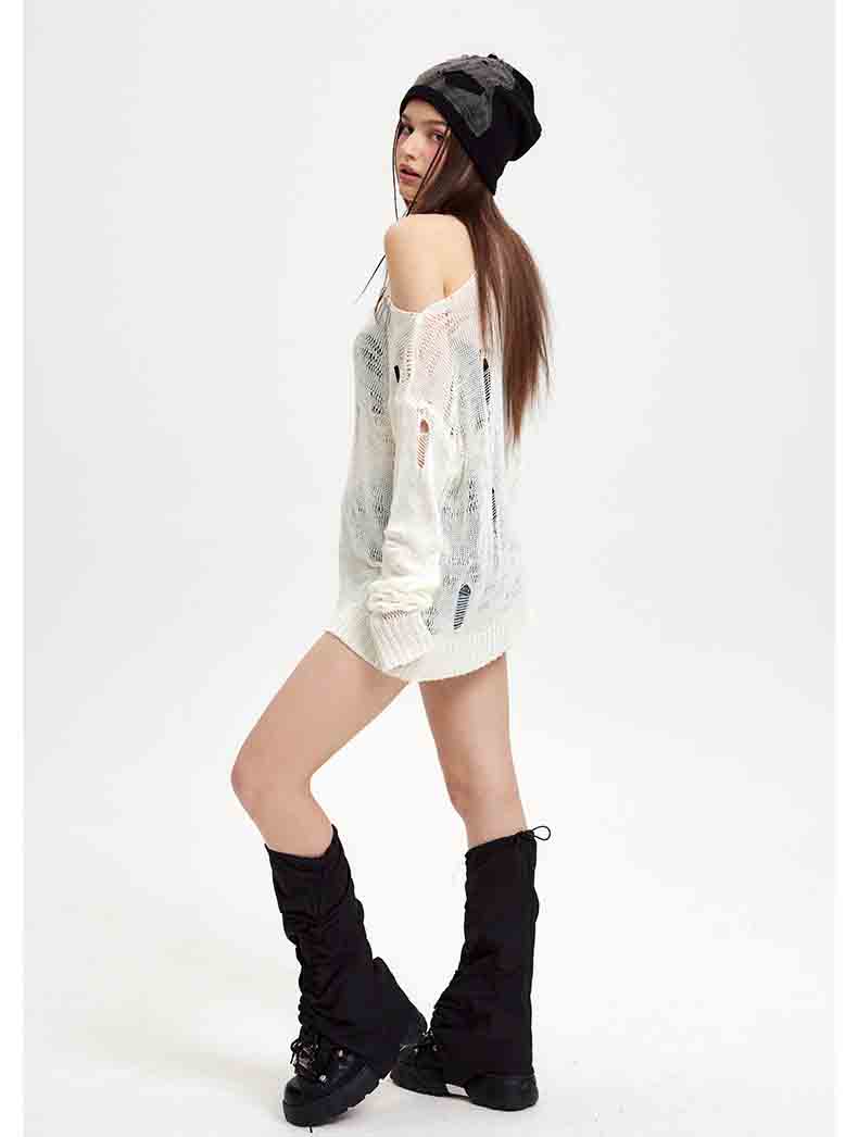 Off-shoulder design tee-D607