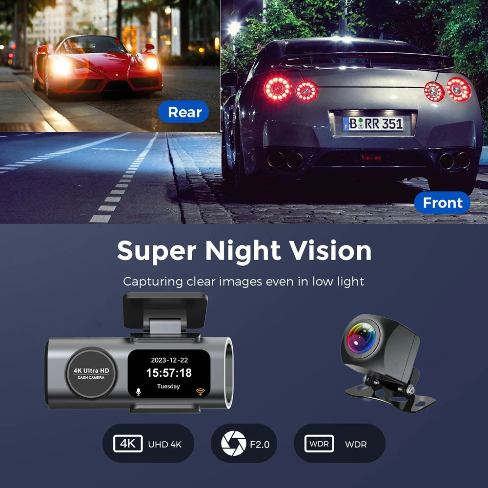 Driving recorder 4K HD dual lens infrared night vision WiFi interconnected GPS car camera