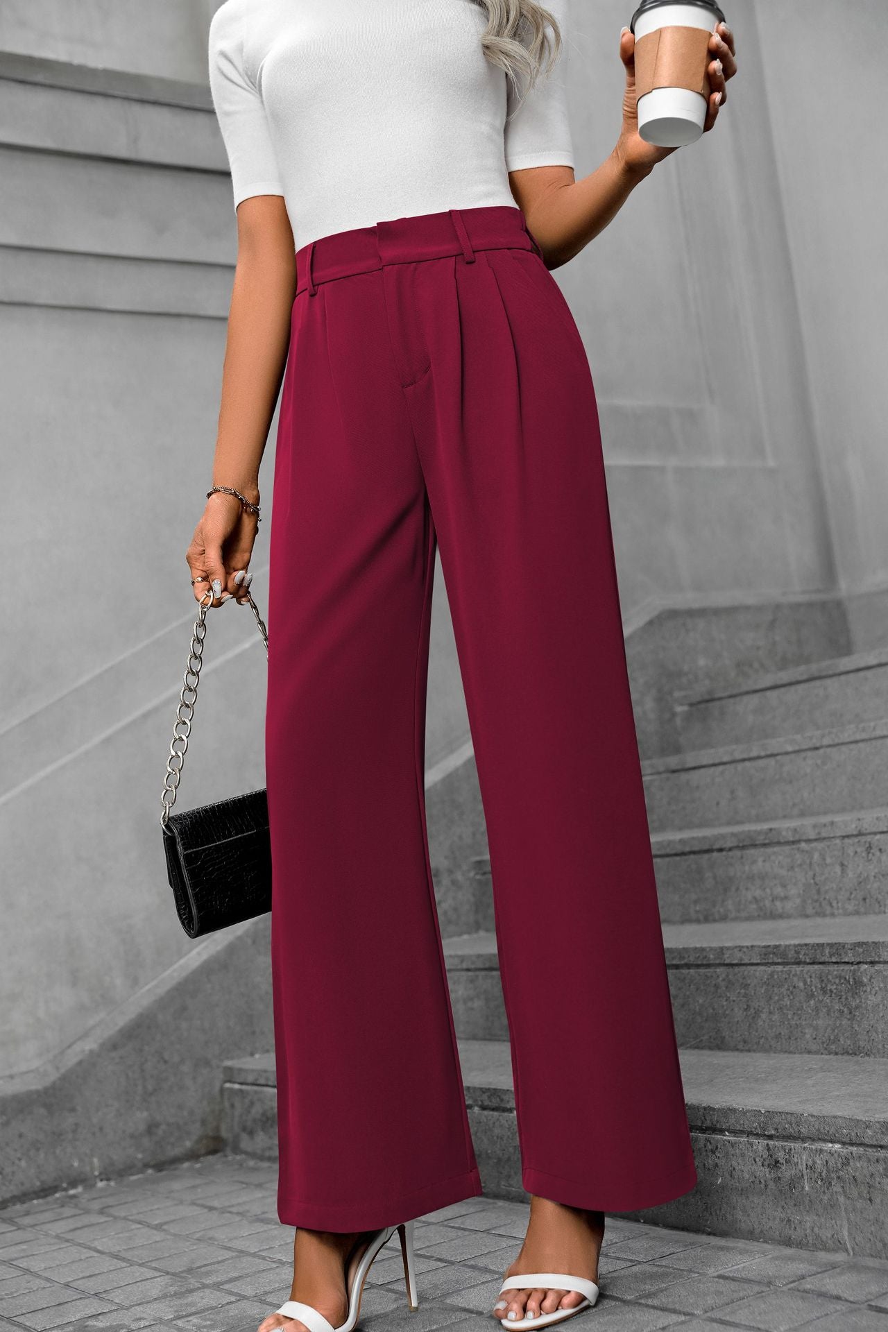 Solid color straight leg pants-D117