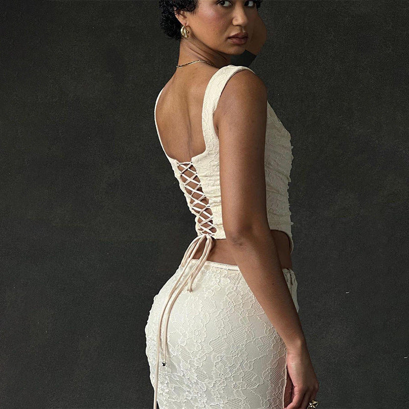 Lace tie skirt-D797