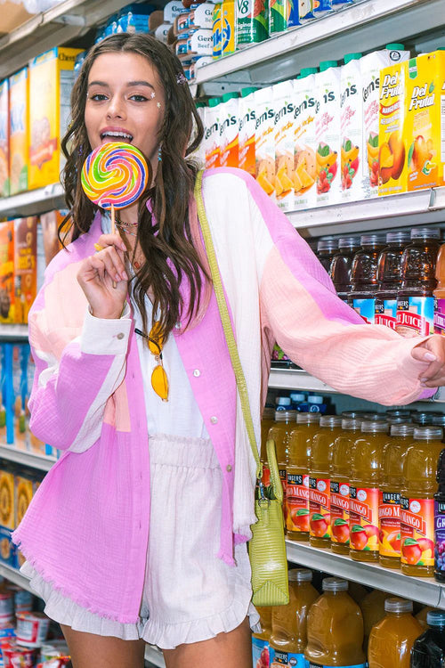 Candy colored patchwork shirt-D726