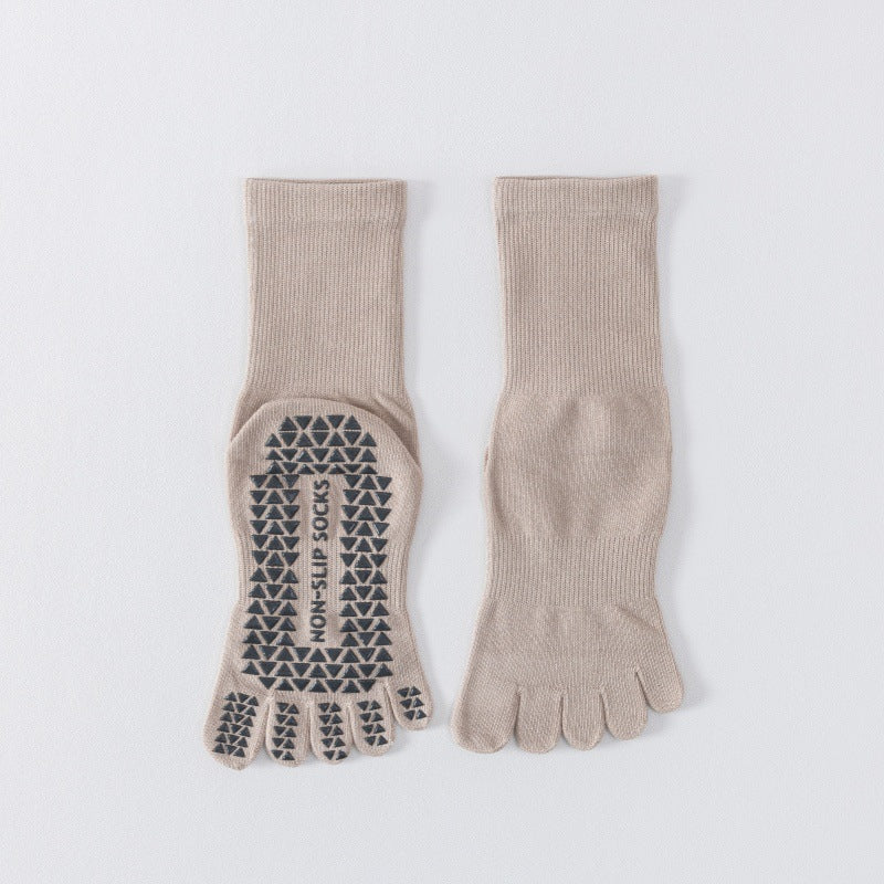 Yoga socks professional non-slip mid-barrel sports five-finger socks floor Pilates autumn and winter split toe stockings