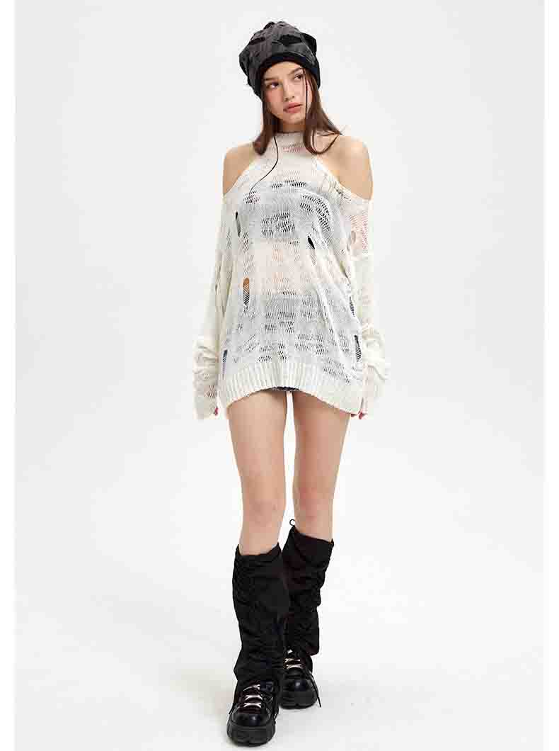 Off-shoulder design tee-D607
