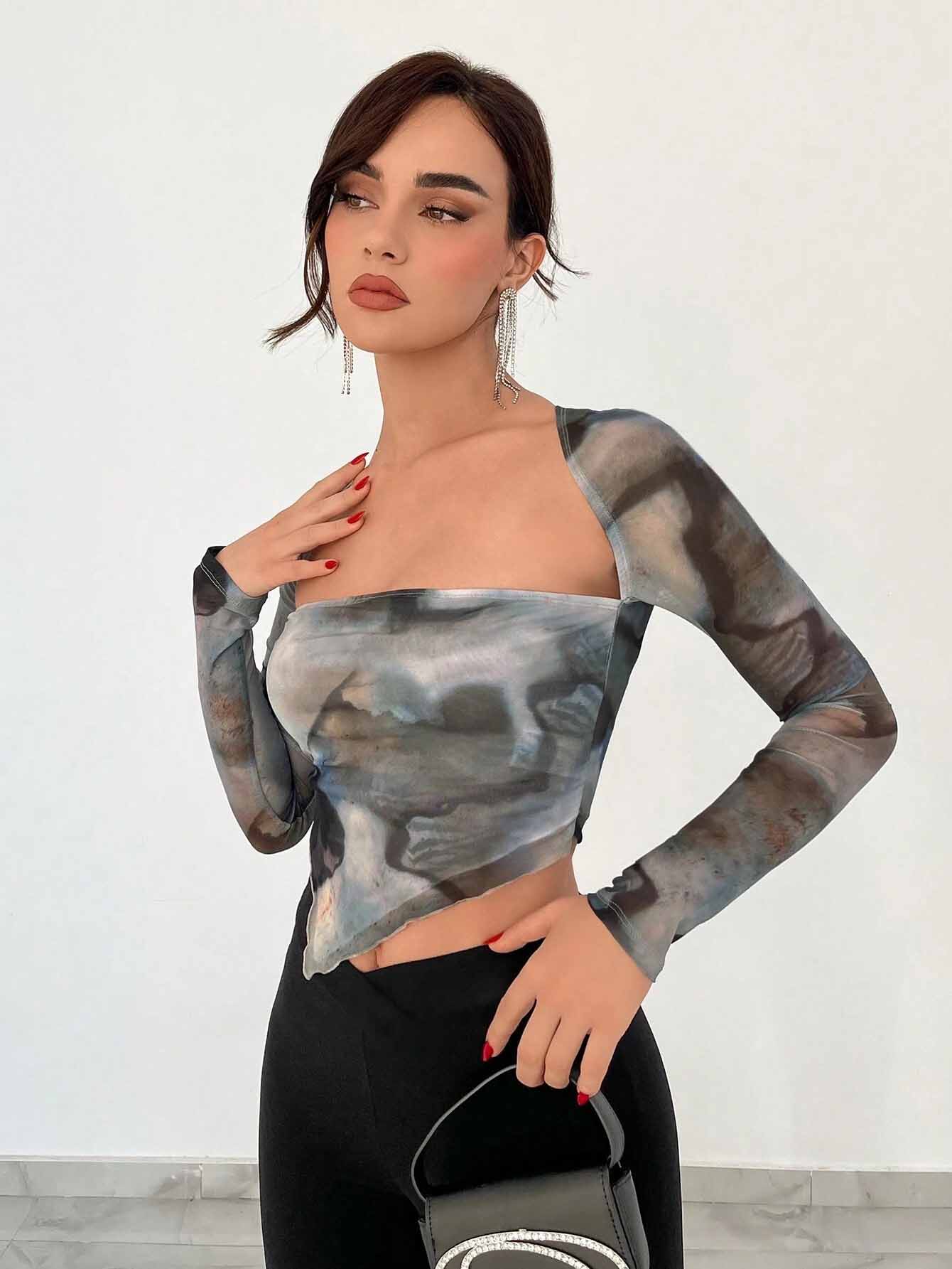 Long-sleeved tie-dye print TEE-D803