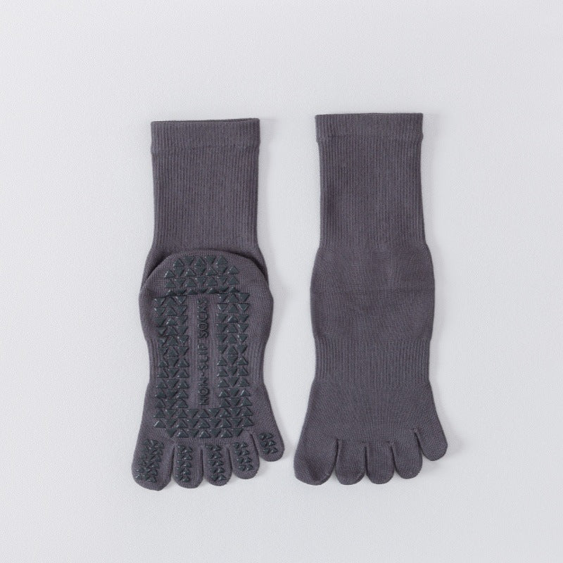 Yoga socks professional non-slip mid-barrel sports five-finger socks floor Pilates autumn and winter split toe stockings