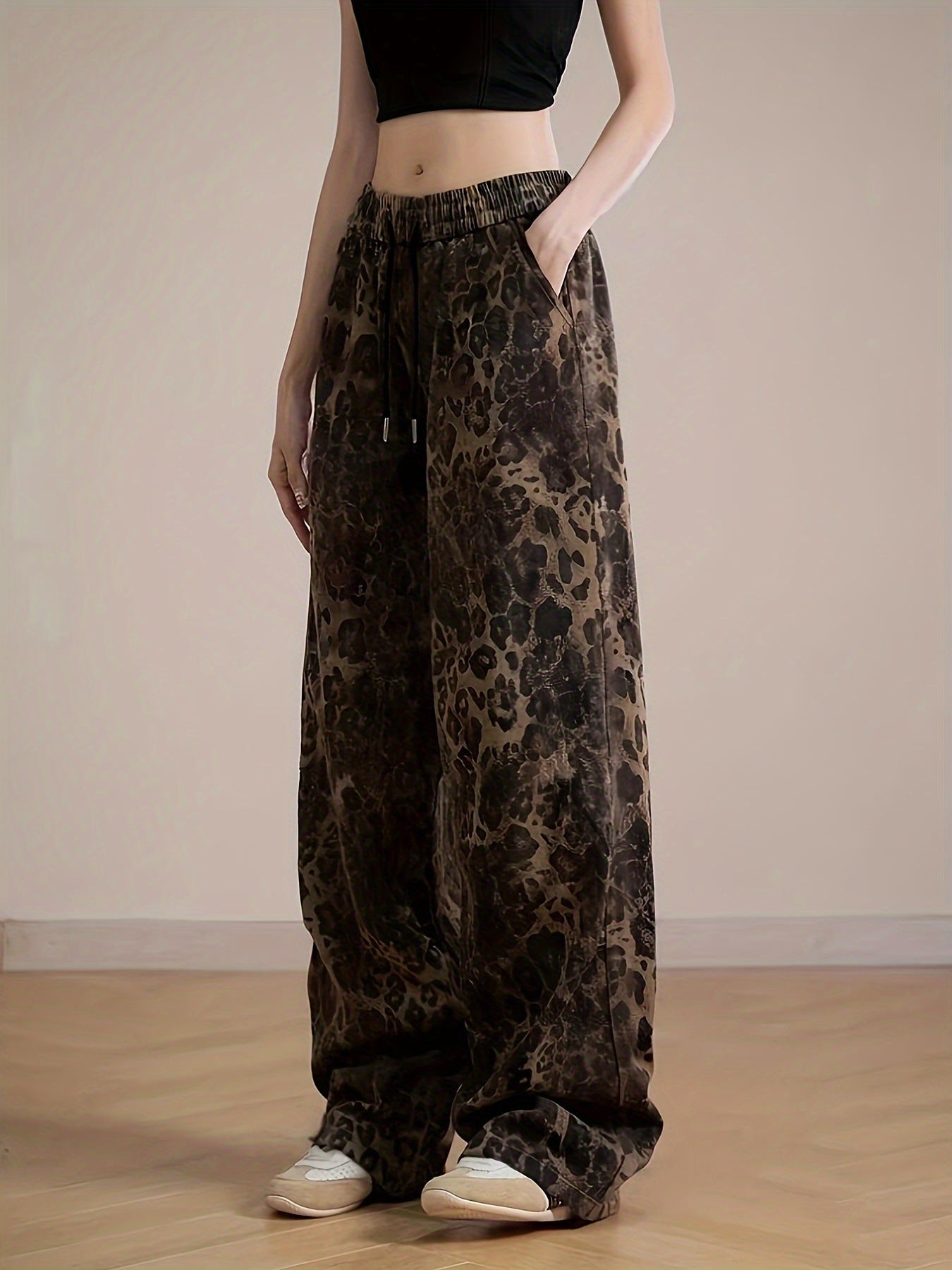 Vintage leopard print hip-hop jeans-D413