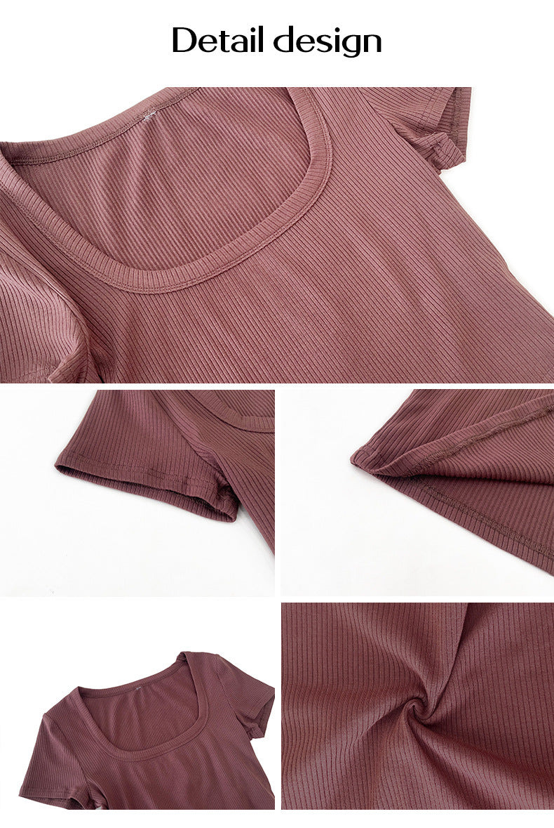 Solid square-neck crop top TEE-D448