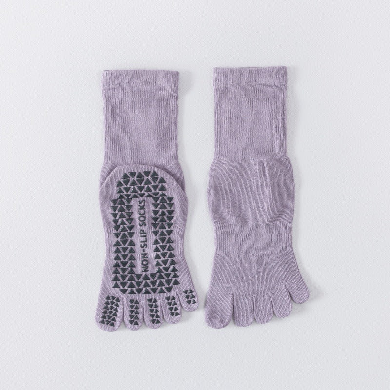 Yoga socks professional non-slip mid-barrel sports five-finger socks floor Pilates autumn and winter split toe stockings