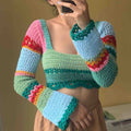 Square-necked striped patchwork-D764