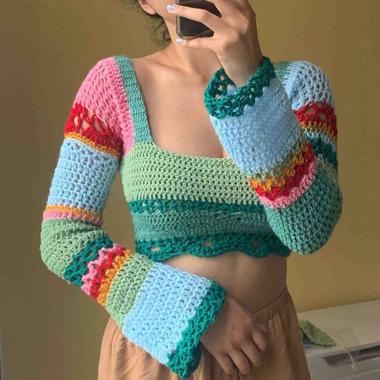 Square-necked striped patchwork-D764