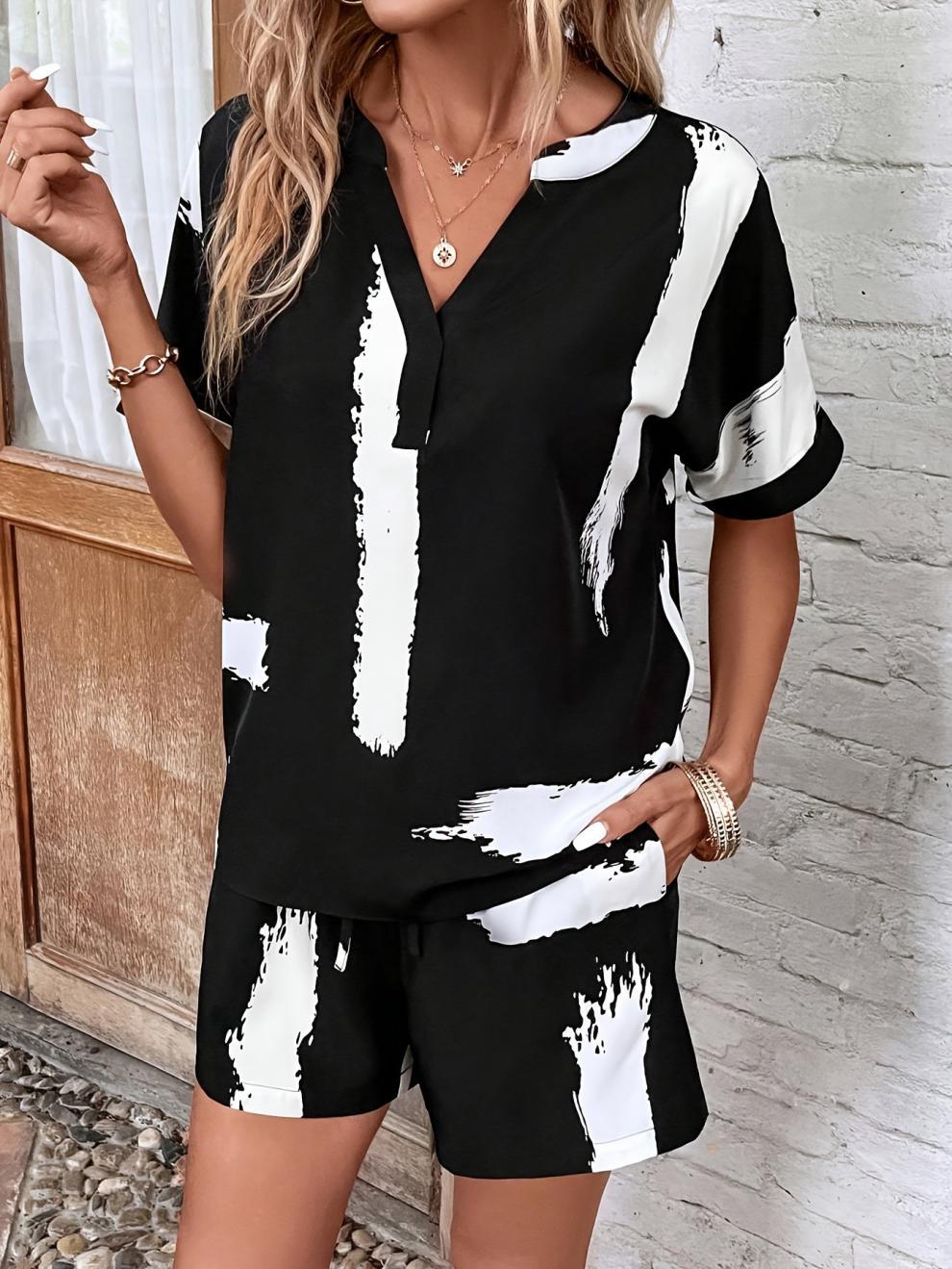 Black/white button suit-D671