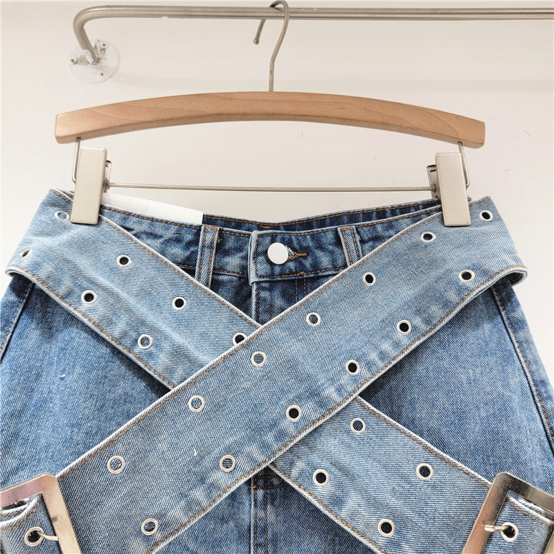 Vintage Denim Pleated Skirt-D844