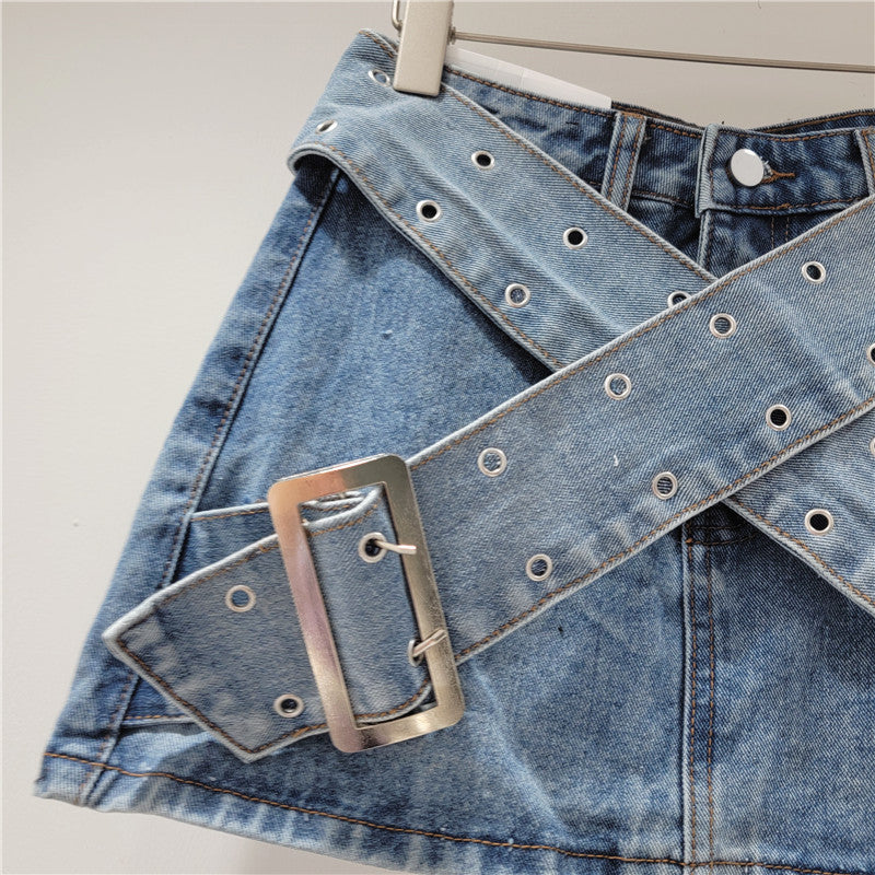 Vintage Denim Pleated Skirt-D844