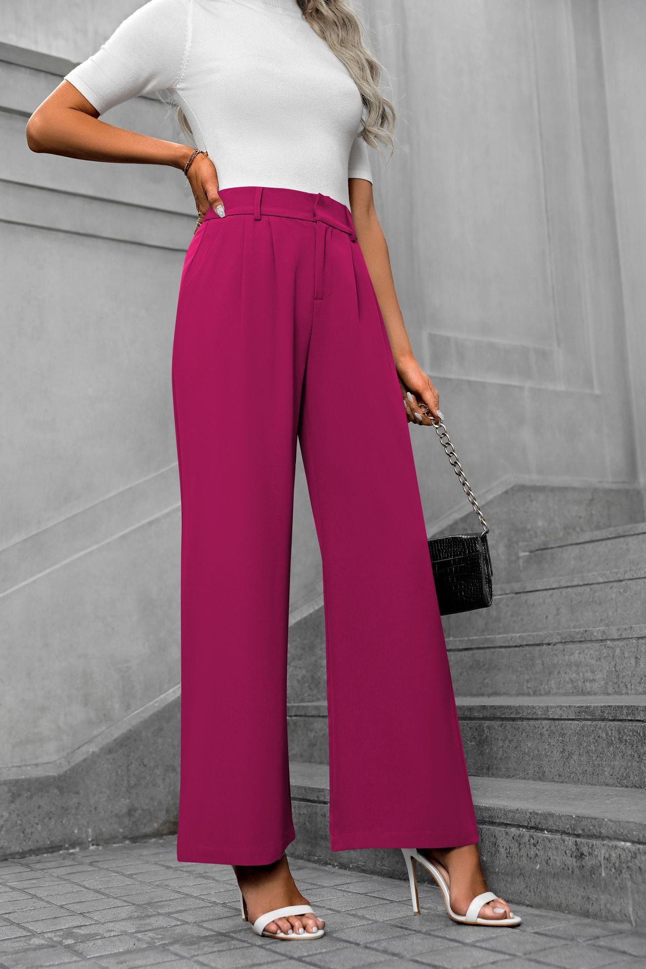 Solid color straight leg pants-D117