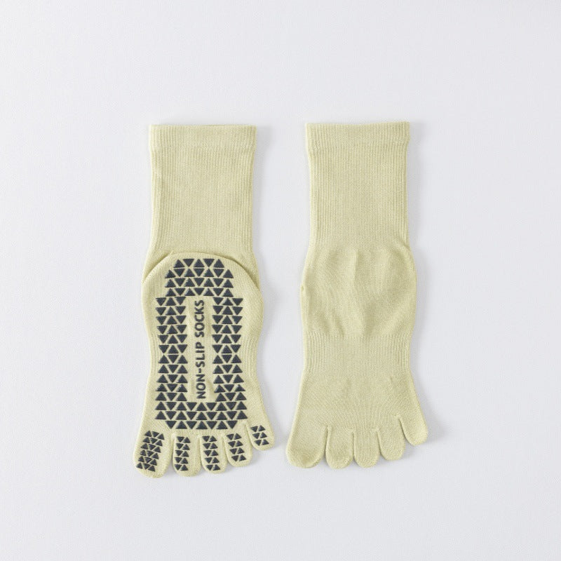 Yoga socks professional non-slip mid-barrel sports five-finger socks floor Pilates autumn and winter split toe stockings