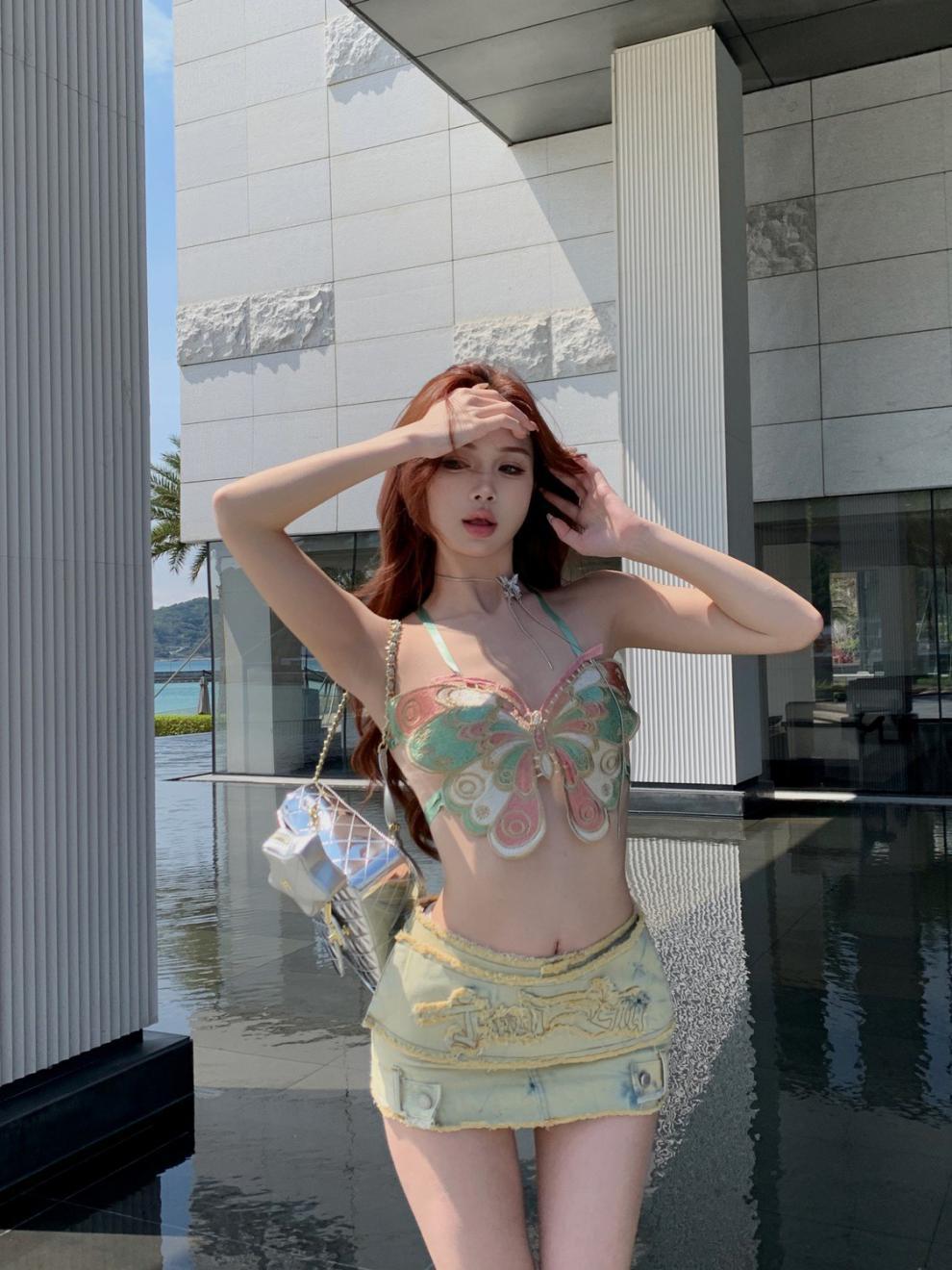 Butterfly embroidery sexy -D386