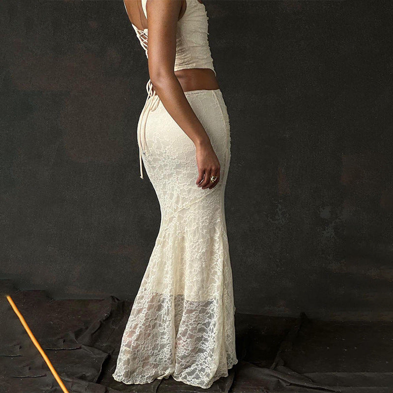 Lace tie skirt-D797